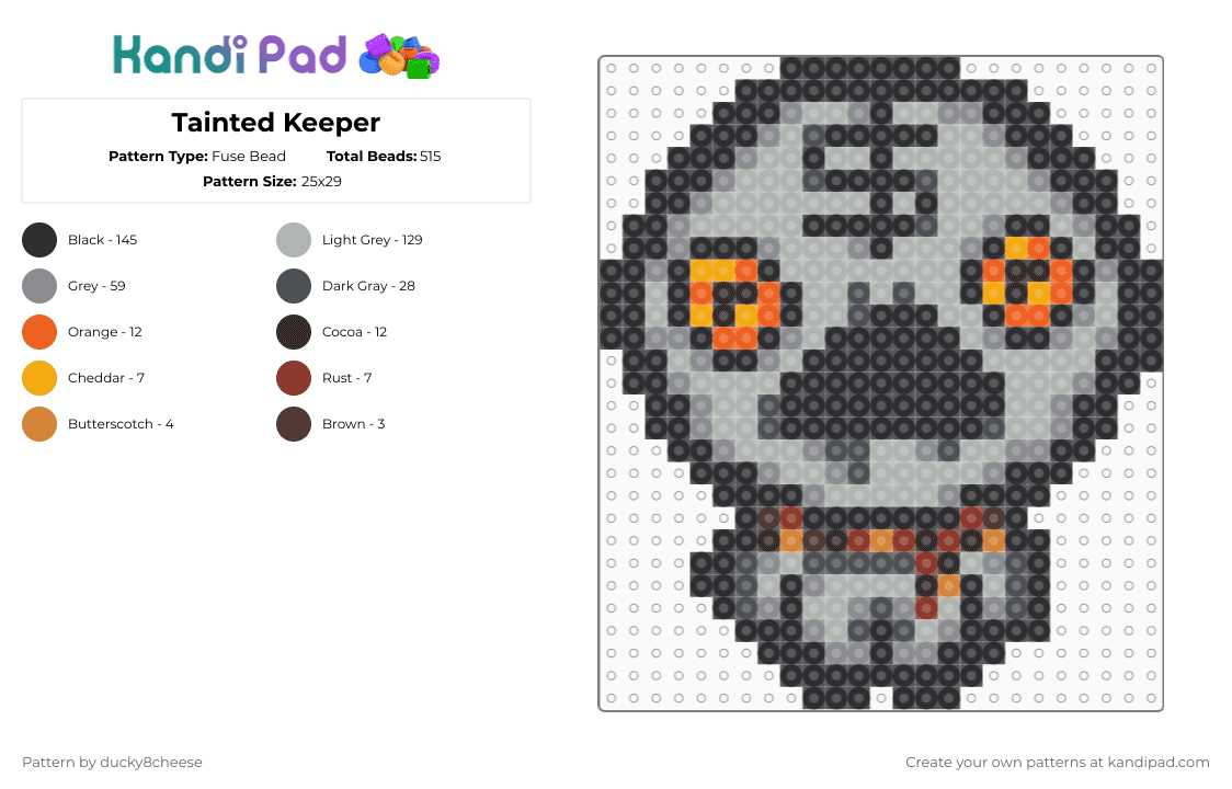 Tainted Keeper - Fuse Bead Pattern by ducky8cheese on Kandi Pad - black,gray,beige,the binding of issac,tainted keeper