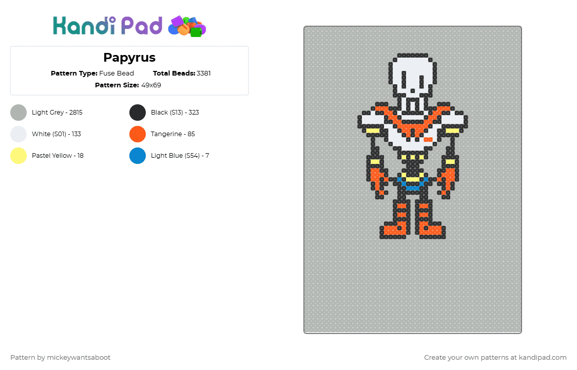 Papyrus - Fuse Bead Pattern by mickeywantsaboot on Kandi Pad - beige
