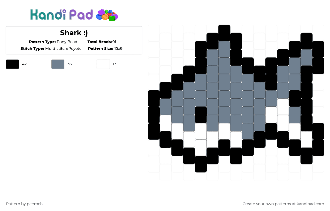 Shark :) - Pony Bead Pattern by peemch on Kandi Pad - gray,white