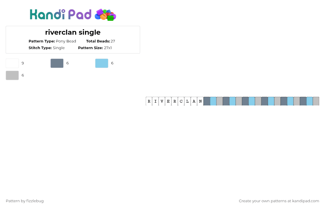 riverclan single - Pony Bead Pattern by fizzlebug on Kandi Pad - gray,light blue,beige,wcue,warrior cats,riverclan