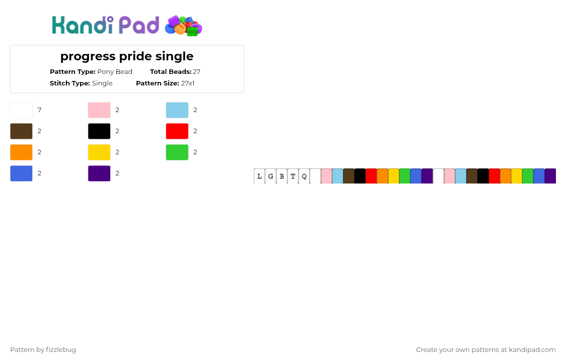 progress pride single - Pony Bead Pattern by fizzlebug on Kandi Pad - light blue,red,yellow,blue,colorful,lgbtq,pride,pride flag,lgbtqia