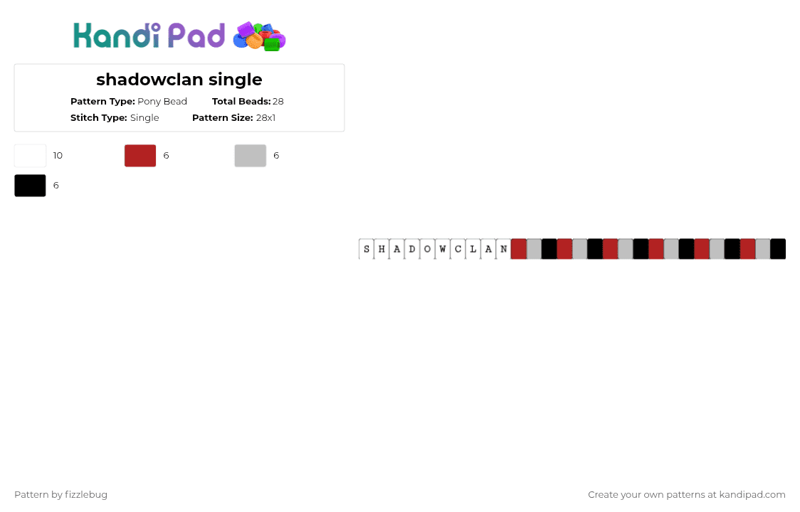 shadowclan single - Pony Bead Pattern by fizzlebug on Kandi Pad - red,beige,wcue,warrior cats,shadowclan
