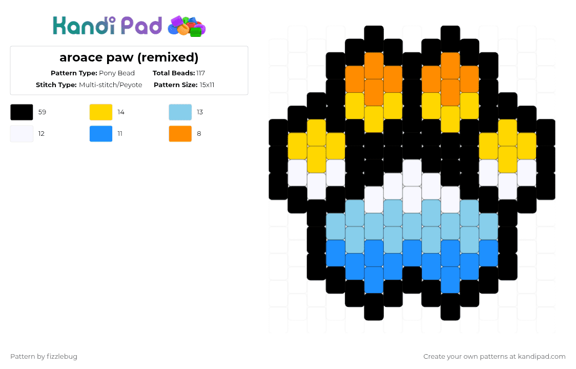 aroace paw (remixed) - Pony Bead Pattern by fizzlebug on Kandi Pad - black,light blue