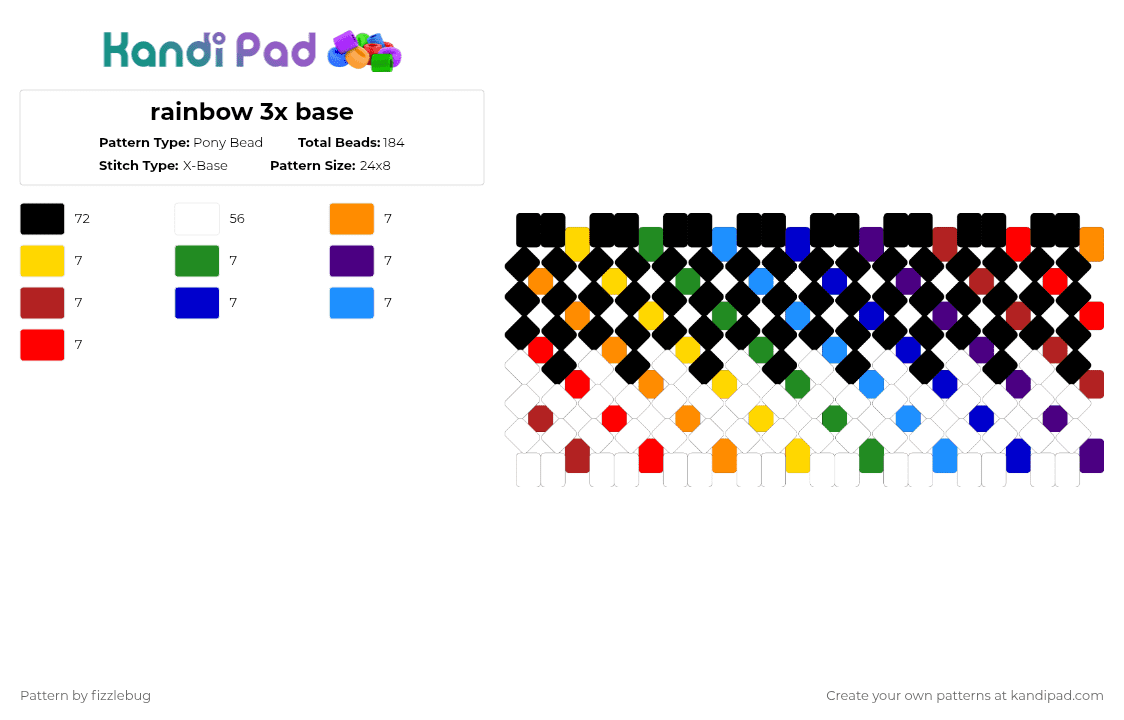 rainbow 3x base - Pony Bead Pattern by fizzlebug on Kandi Pad - white,purple,red