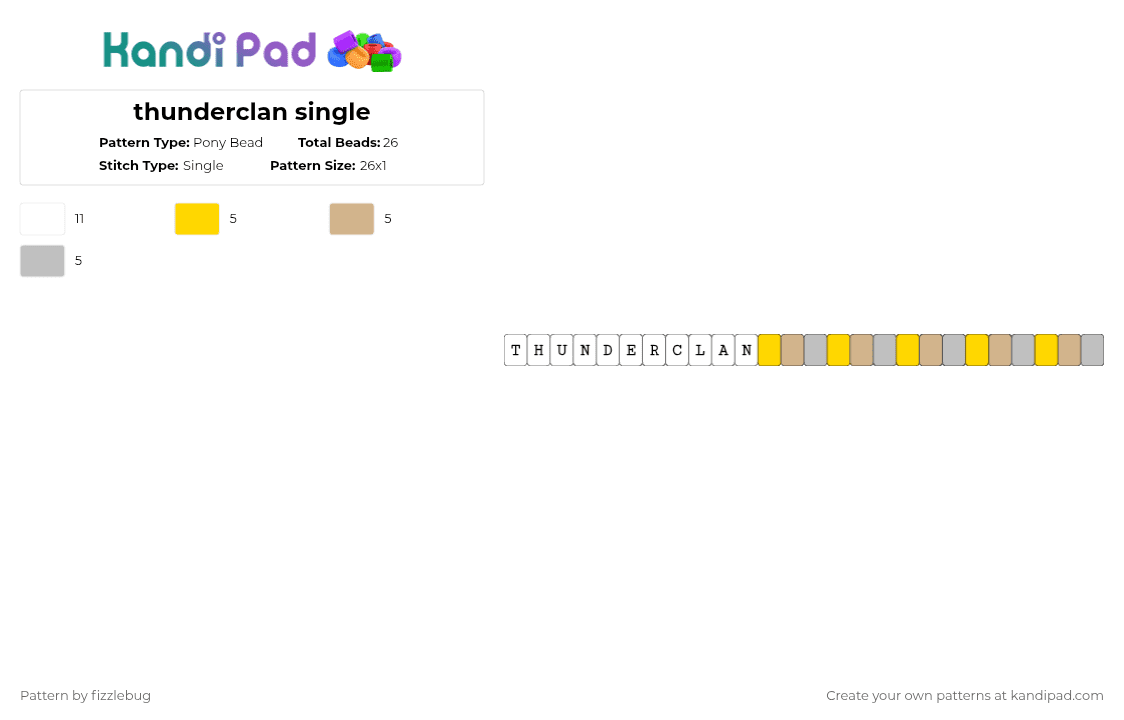 thunderclan single - Pony Bead Pattern by fizzlebug on Kandi Pad - yellow,beige,wcue,warrior cats,thunderclan