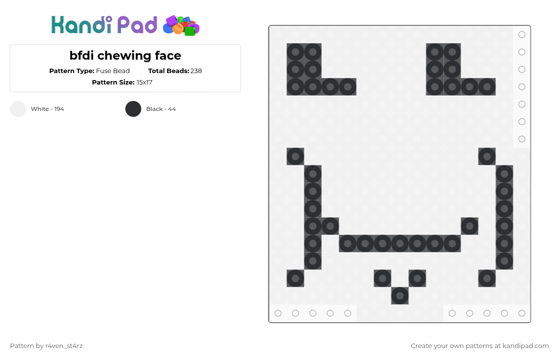bfdi chewing face - Fuse Bead Pattern by m00n_r4v3n on Kandi Pad - white,chew,chewing,bfdi,bfdi chewing,bfdi chewing face,bfdi chew,chewing face,bfdi face