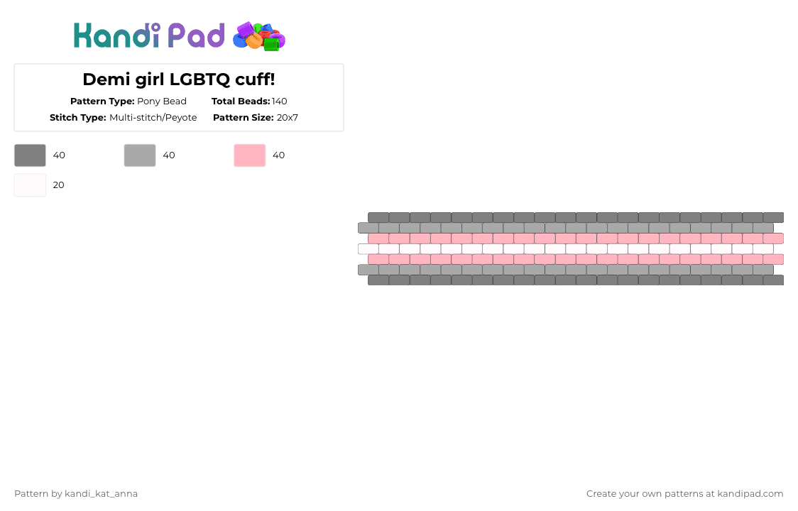 Demi girl LGBTQ cuff! - Pony Bead Pattern by m00n_r4v3n on Kandi Pad - demi girl,demi girl cuff,lgbtq,lgbtqia,pride,peyote stitch,peyote stitch cuff