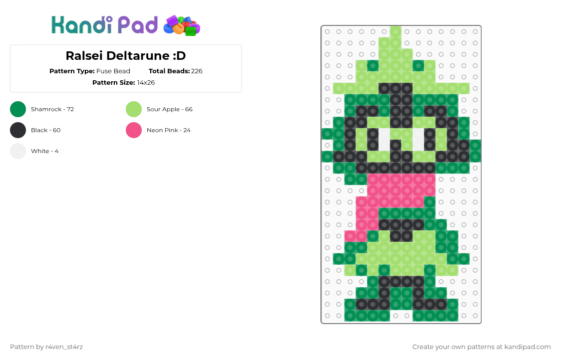 Ralsei Deltarune :D - Fuse Bead Pattern by m00n_r4v3n on Kandi Pad - green,ralsei,deltarune,deltarune perler beads,ralsei deltarune
