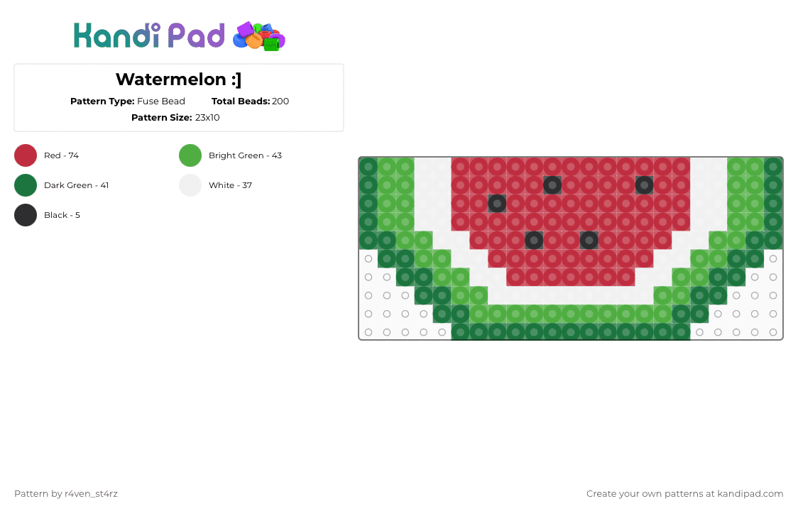 Watermelon :] - Fuse Bead Pattern by m00n_r4v3n on Kandi Pad - green,red,watermelon,fruit,melon,silli
