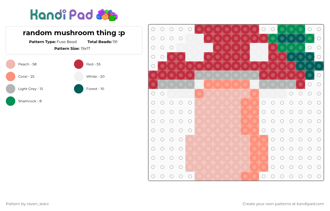 random mushroom thing :p - Fuse Bead Pattern by m00n_r4v3n on Kandi Pad - beige,red,mushroom,nature,pretty,idk