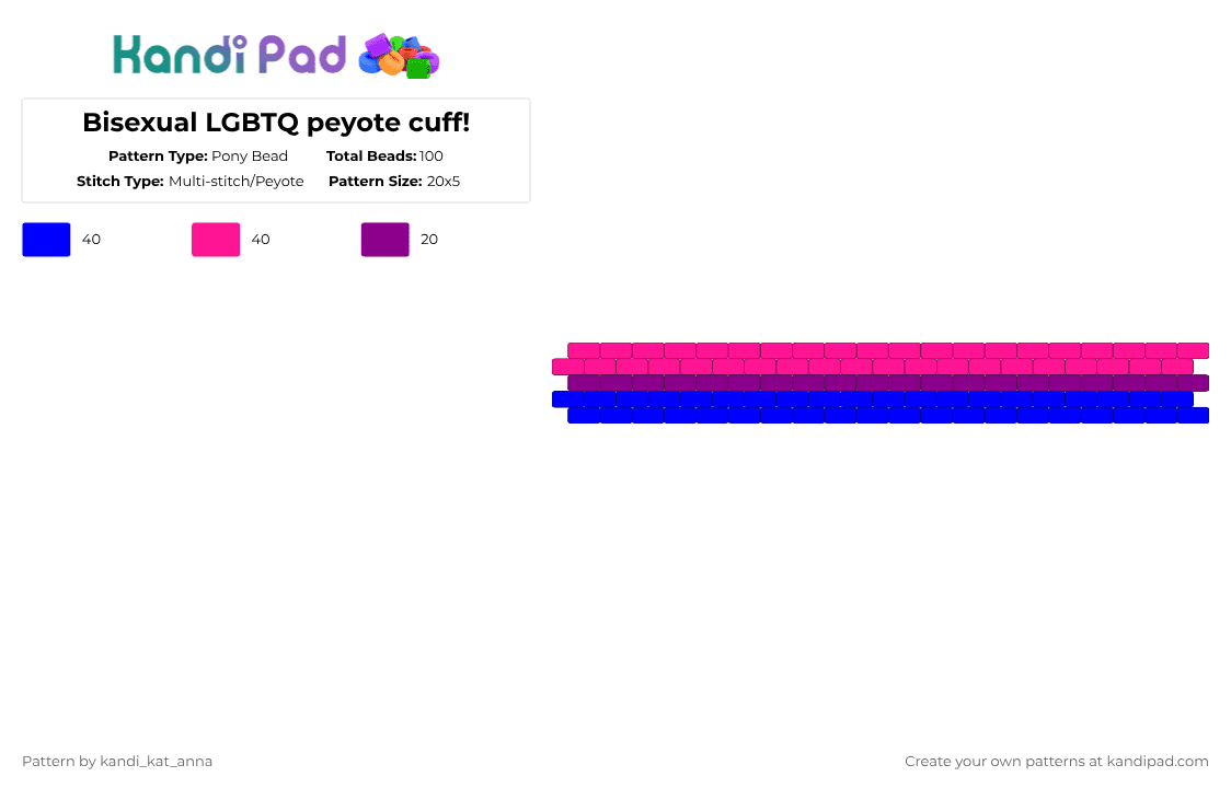 Bisexual LGBTQ peyote cuff! - Pony Bead Pattern by m00n_r4v3n on Kandi Pad - pink,purple,bi,bisexual,cuff,peyote cuff,bisexual cuff,kandi,lgbtq,lgbtqia