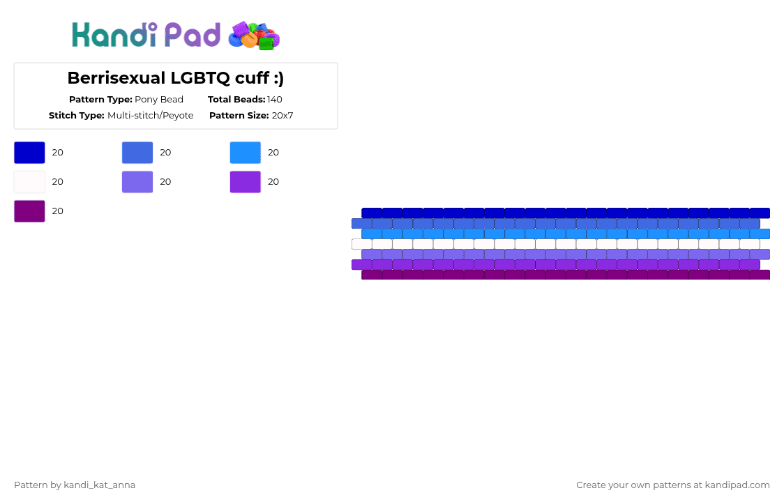 Berrisexual LGBTQ cuff :) - Pony Bead Pattern by m00n_r4v3n on Kandi Pad - purple,blue,berrisexual,cuff,lgbtq,lgbtq cuff,berrisexual cuff