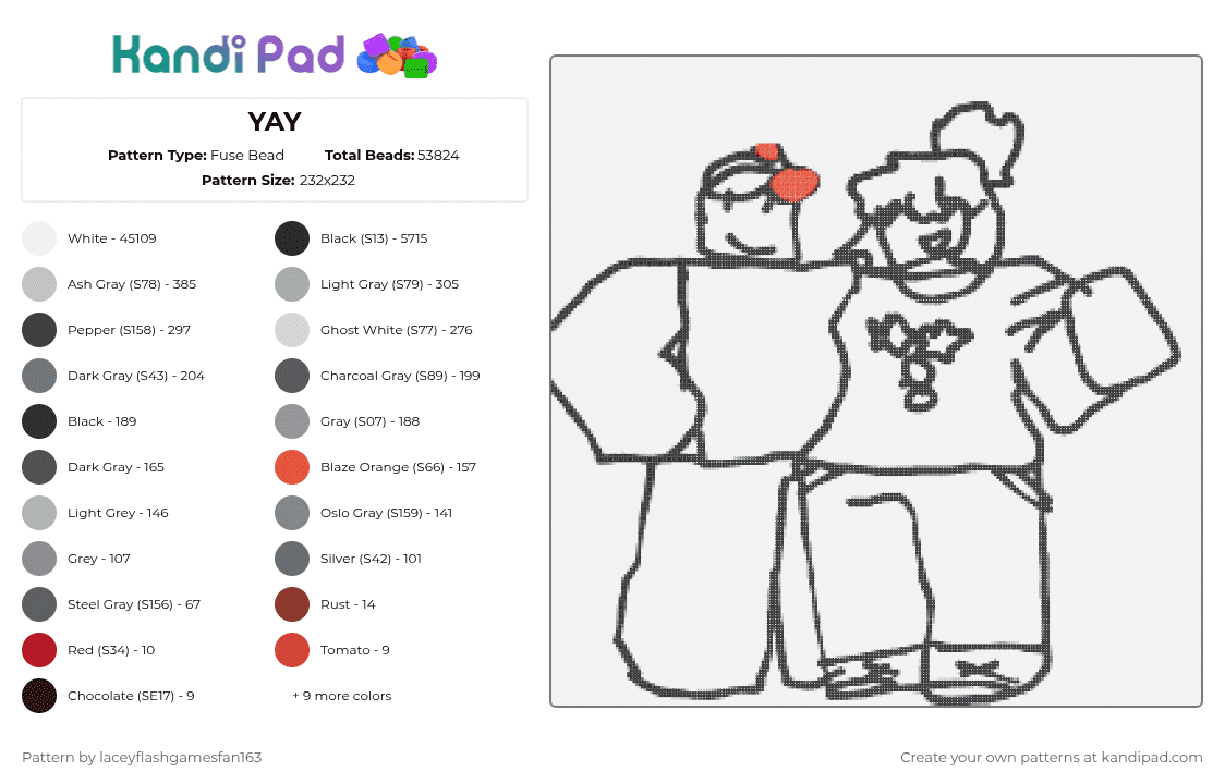 YAY - Fuse Bead Pattern by laceyflashgamesfan163 on Kandi Pad - white,beige,gray