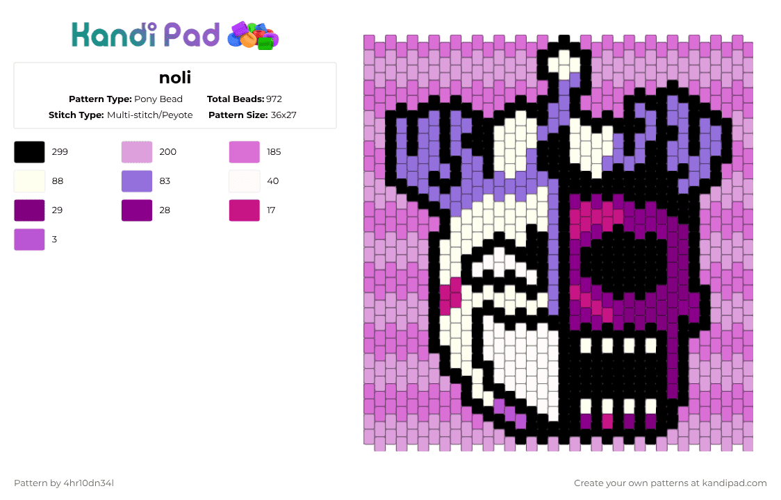 noli Kandi pannel - Pony Bead Pattern by 4hr10dn34l on Kandi Pad - pink
