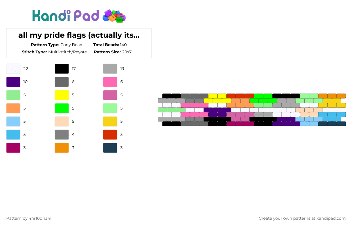 all my pride flags (actually its missing some but whatever) - Pony Bead Pattern by 4hr10dn34l on Kandi Pad - beige,gray,purple,orange,colorful