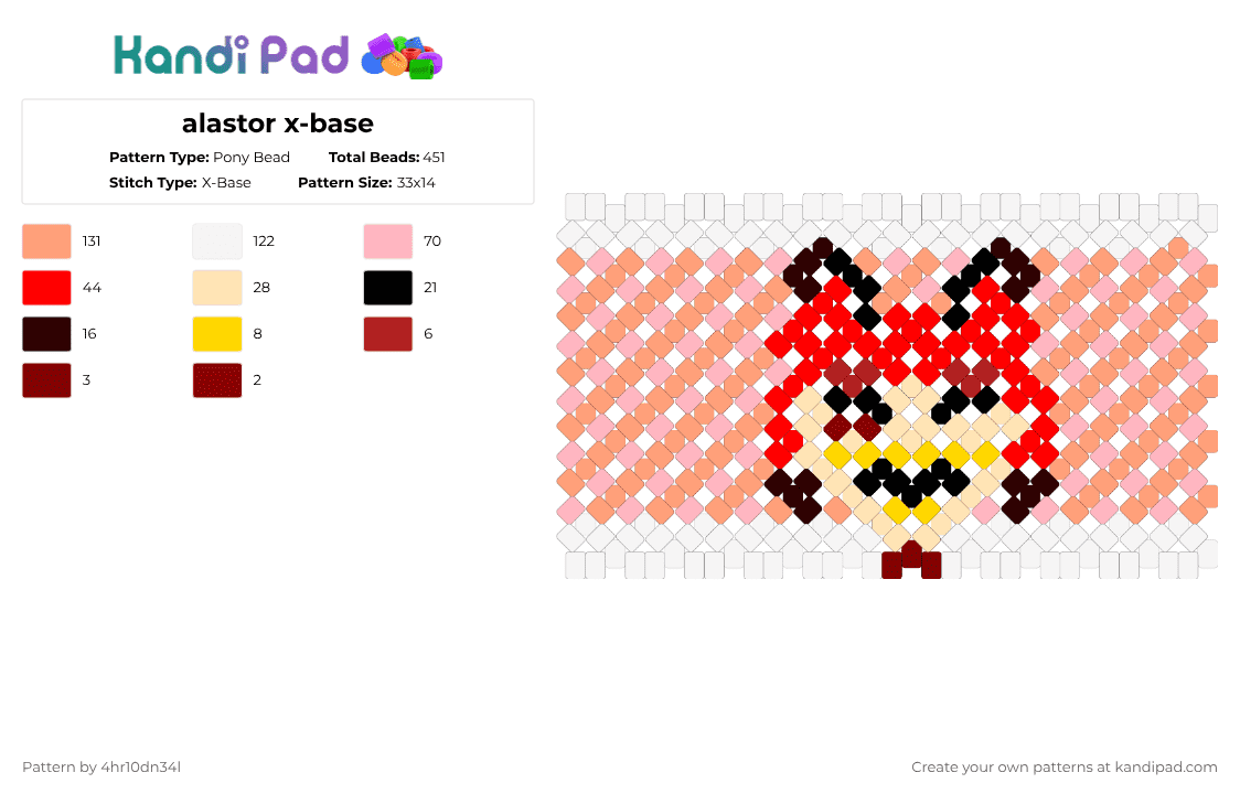 alastor x-base - Pony Bead Pattern by 4hr10dn34l on Kandi Pad - red,pink,orange