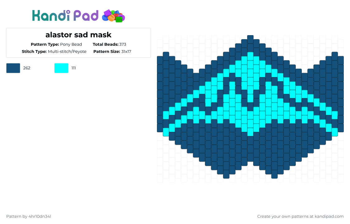 alastor sad mask - Pony Bead Pattern by 4hr10dn34l on Kandi Pad - blue,light blue