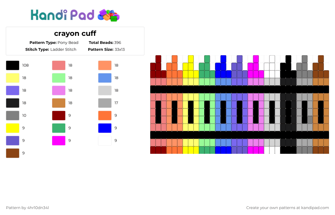 crayon cuff - Pony Bead Pattern by 4hr10dn34l on Kandi Pad - orange,yellow,pink,colorful