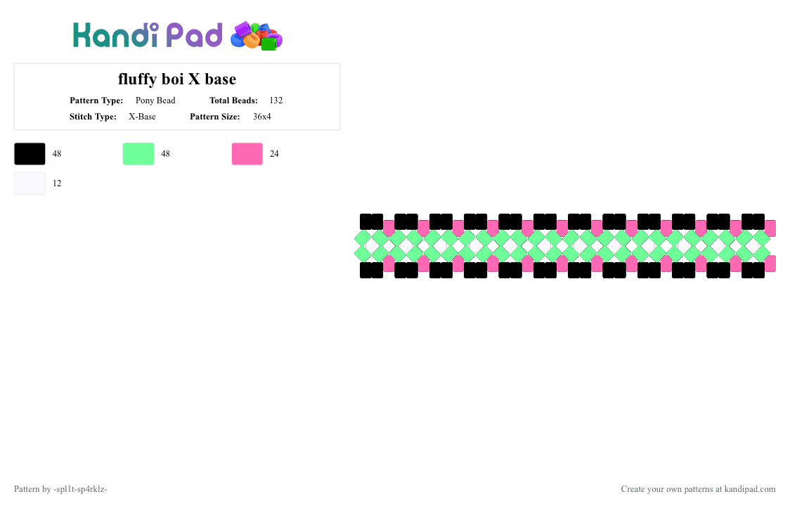 fluffy boi X base - Pony Bead Pattern by deleted_user_186897 on Kandi Pad - pink, teal