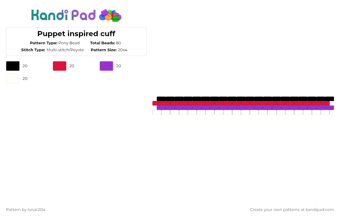 Puppet inspired cuff - Pony Bead Pattern by lunar204 on Kandi Pad - red,purple,fnaf,puppet