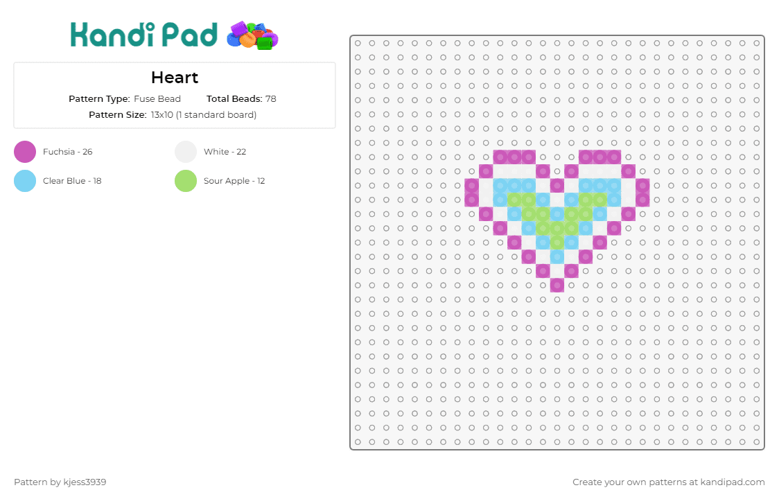 Heart - Fuse Bead Pattern by kjess3939 on Kandi Pad - hearts