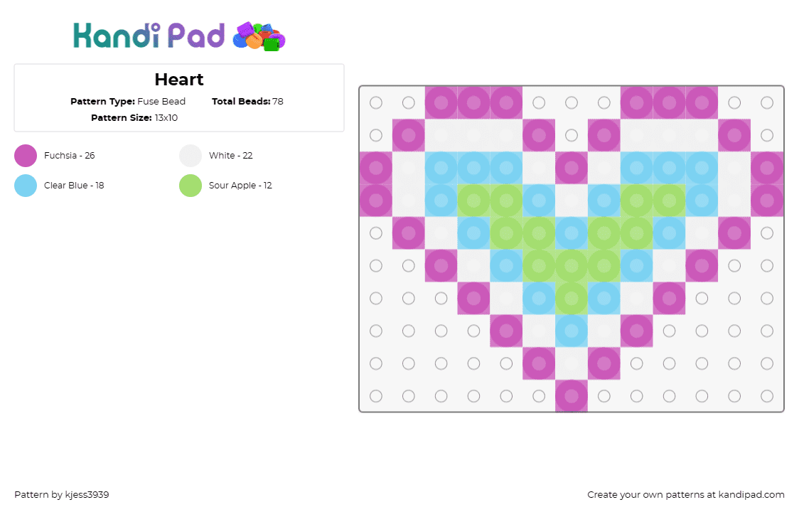Heart - Fuse Bead Pattern by kjess3939 on Kandi Pad - hearts
