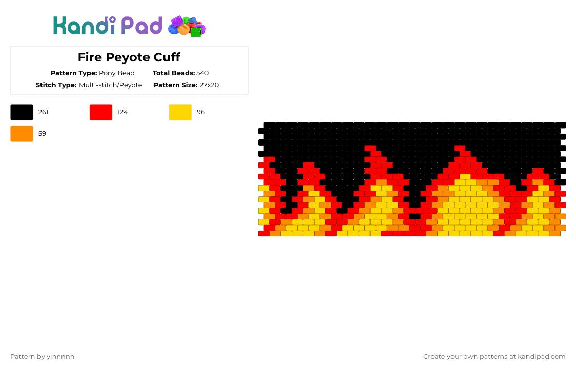 Fire Peyote Cuff - Pony Bead Pattern by yinnnnn on Kandi Pad - red,yellow,peyote,fire,black,cuff