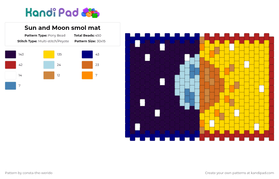 Sun and Moon smol mat - Pony Bead Pattern by consta-the-werido on Kandi Pad - yellow