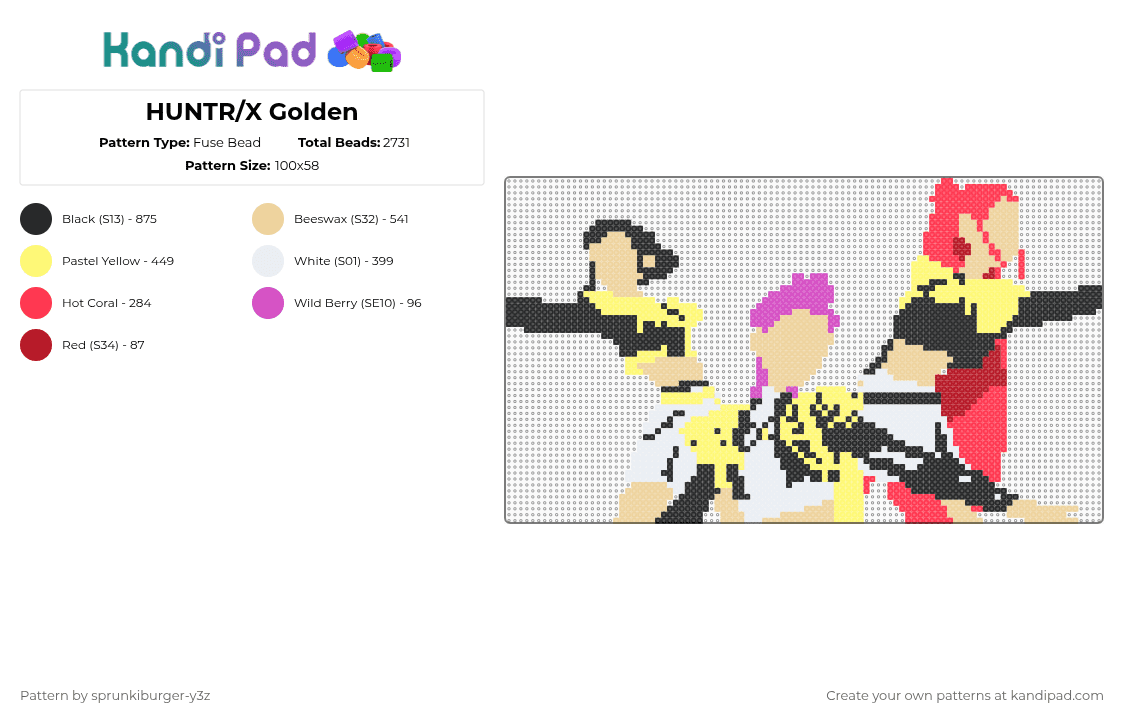 HUNTR/X Golden - Fuse Bead Pattern by sprunkiburger-y3z on Kandi Pad - red,beige,yellow
