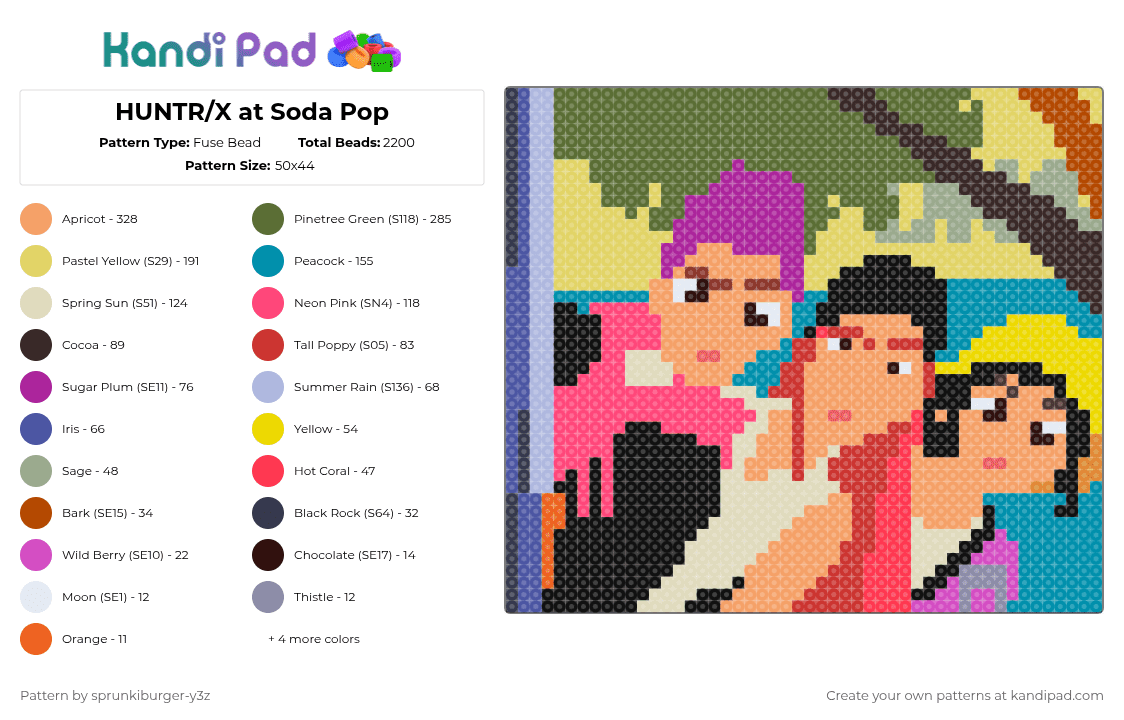 HUNTR/X at Soda Pop - Fuse Bead Pattern by sprunkiburger-y3z on Kandi Pad - orange,red,gold,colorful