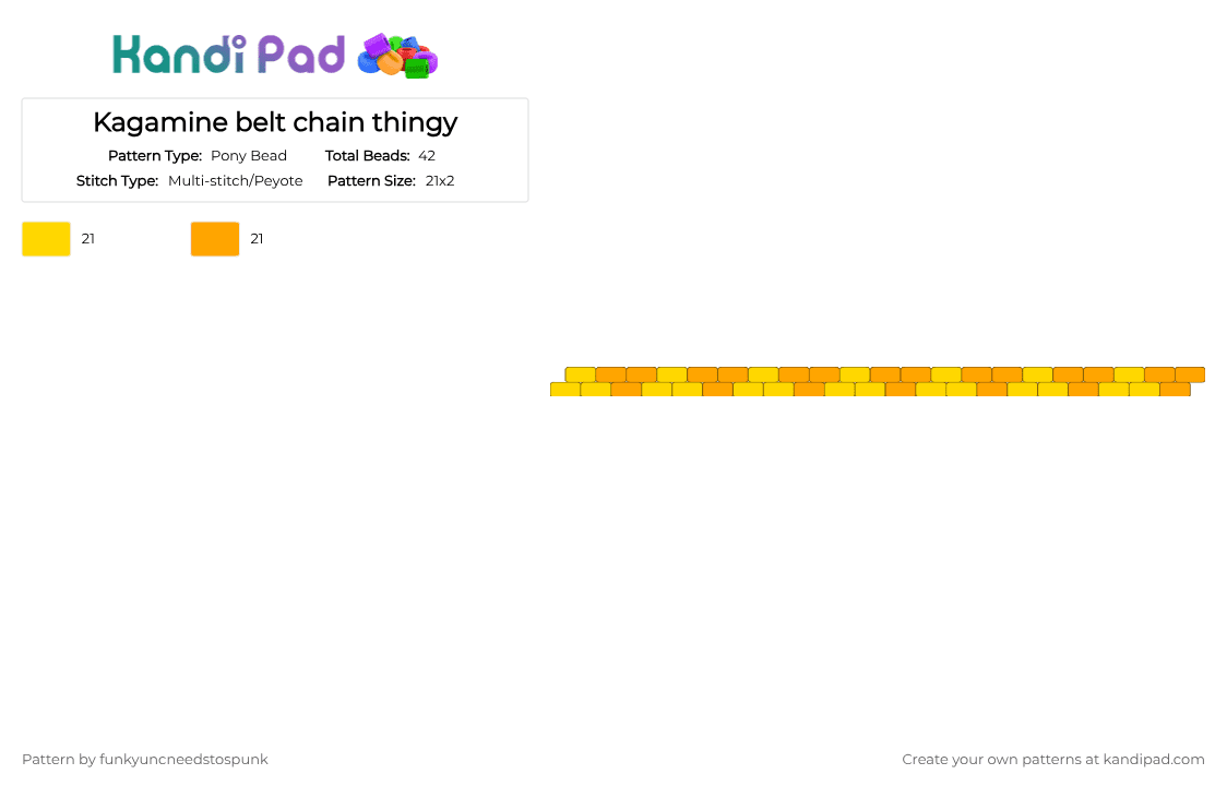 Kagamine belt chain thingy - Pony Bead Pattern by funkyuncneedstospunk on Kandi Pad - orange, yellow
