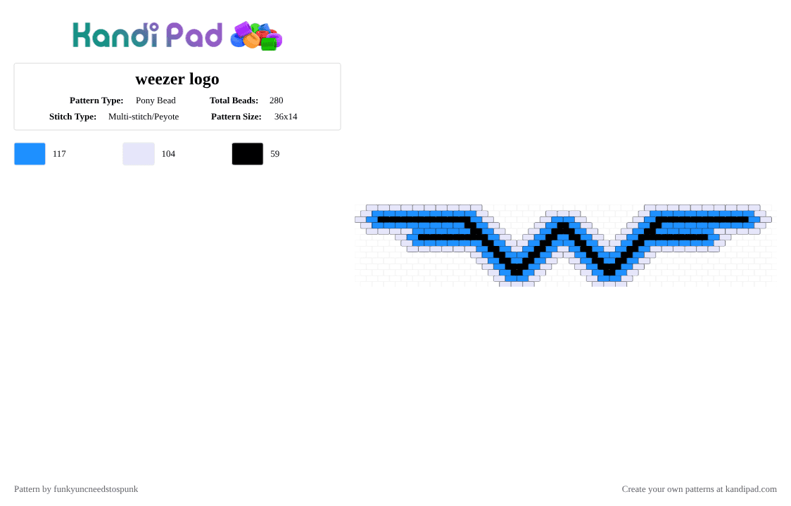 weezer logo - Pony Bead Pattern by funkyuncneedstospunk on Kandi Pad - light blue,white
