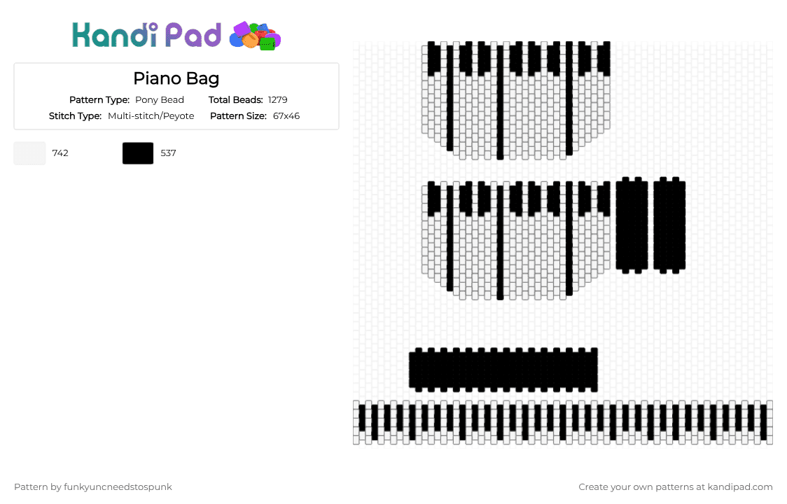 Piano Bag - Pony Bead Pattern by funkyuncneedstospunk on Kandi Pad - white,black