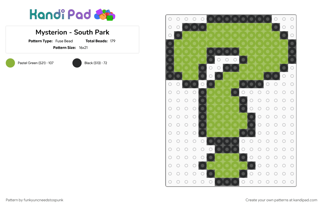 Mysterion - South Park - Fuse Bead Pattern by funkyuncneedstospunk on Kandi Pad - black, green