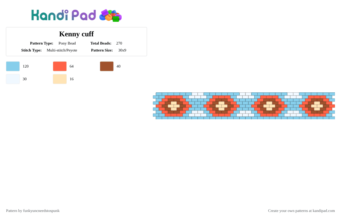Kenny cuff - Pony Bead Pattern by funkyuncneedstospunk on Kandi Pad - light blue, red