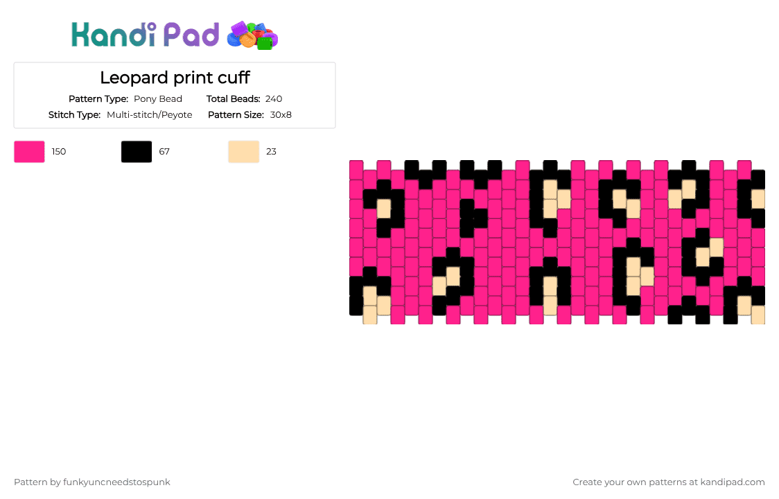 Leopard print cuff - Pony Bead Pattern by funkyuncneedstospunk on Kandi Pad - pink