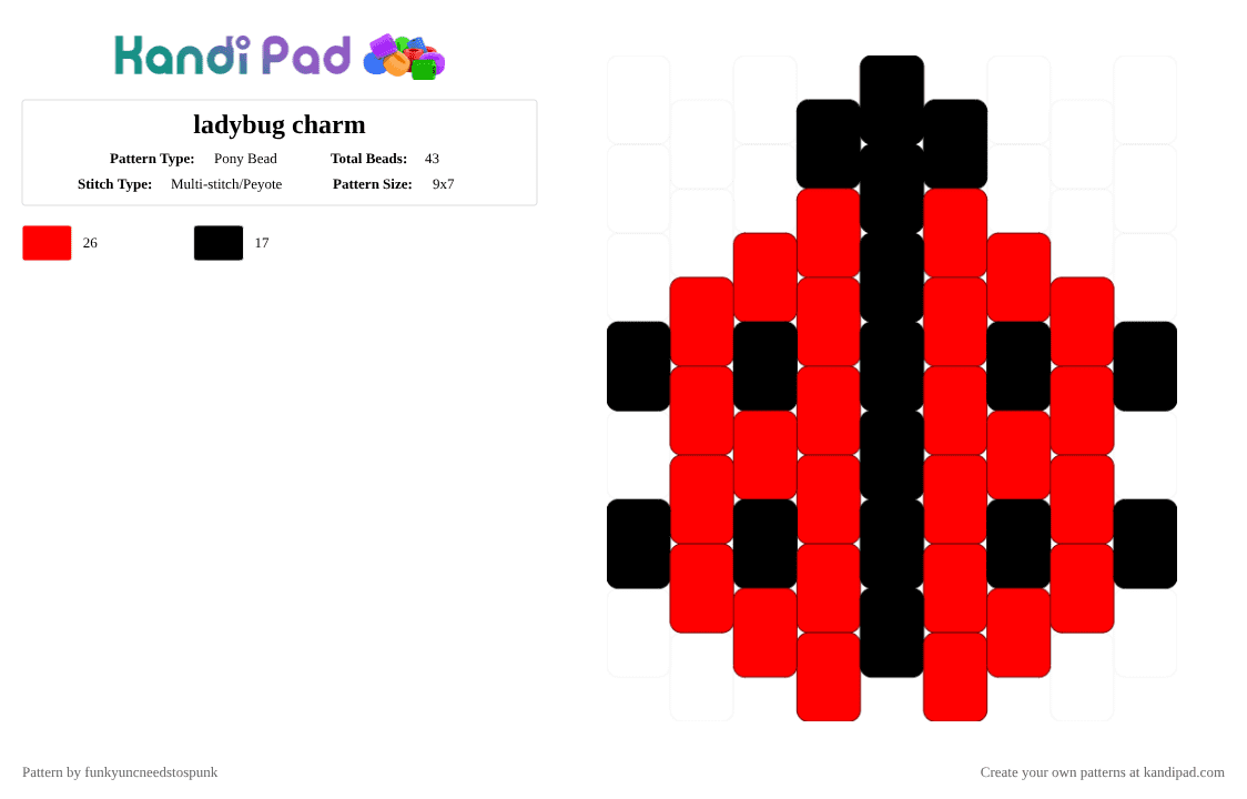 ladybug charm - Pony Bead Pattern by funkyuncneedstospunk on Kandi Pad - black,red