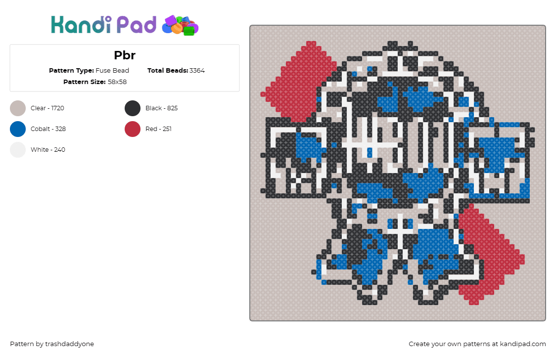 Pbr - Fuse Bead Pattern by trashdaddyone on Kandi Pad - tvboo,music,edm,dj,pabst blue ribbon,beer,electronic,culture