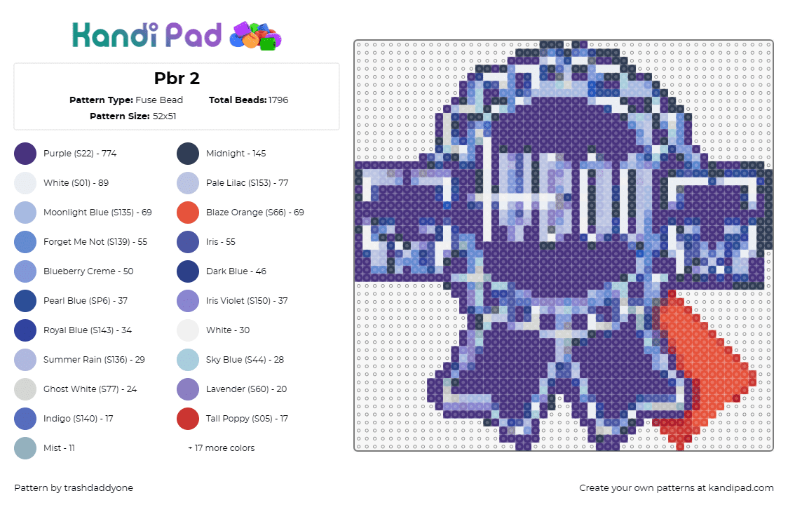 Pbr 2 - Fuse Bead Pattern by trashdaddyone on Kandi Pad - tvboo,music,edm,dj,pbr,pabst blue ribbon,beer,vibrant,purple,blue