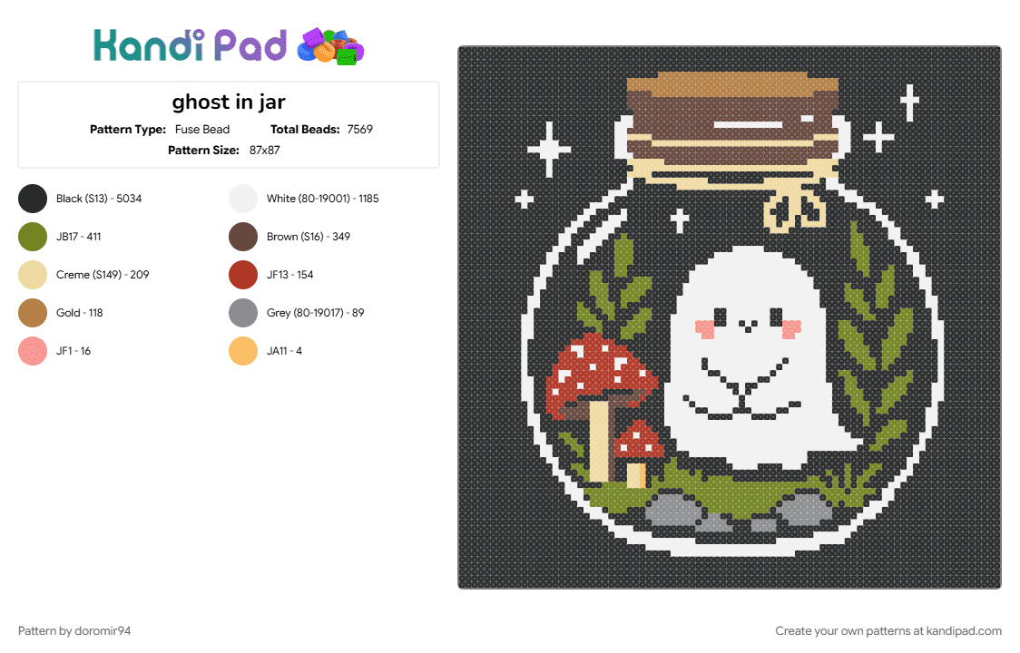 ghost in jar - Fuse Bead Pattern by doromir94 on Kandi Pad - black, brown, colorful, gold, white
