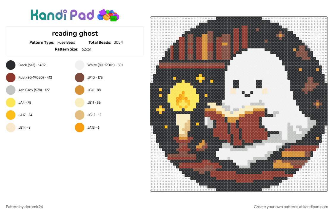 reading ghost - Fuse Bead Pattern by doromir94 on Kandi Pad - beige, black, red