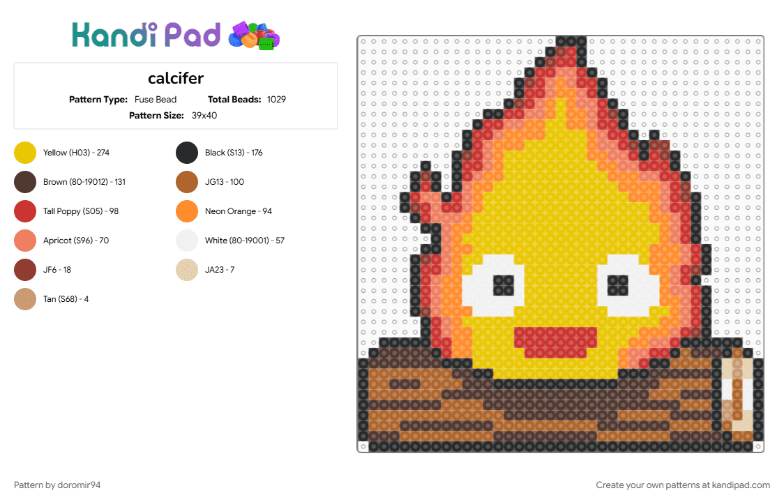 calcifer - Fuse Bead Pattern by doromir94 on Kandi Pad - brown, orange, yellow