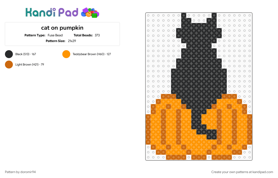 cat on pumpkin - Fuse Bead Pattern by doromir94 on Kandi Pad - black, orange