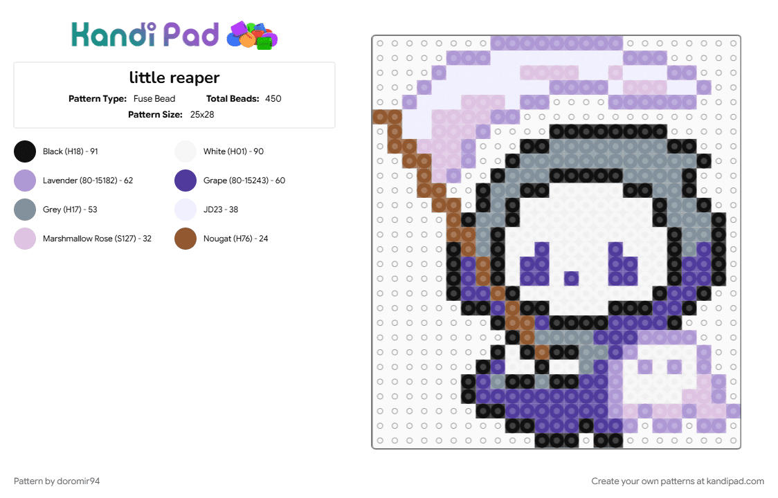 little reaper - Fuse Bead Pattern by doromir94 on Kandi Pad - pink, purple