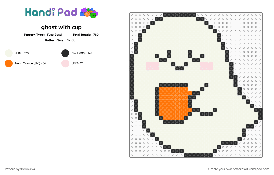 ghost with cup - Fuse Bead Pattern by doromir94 on Kandi Pad - white