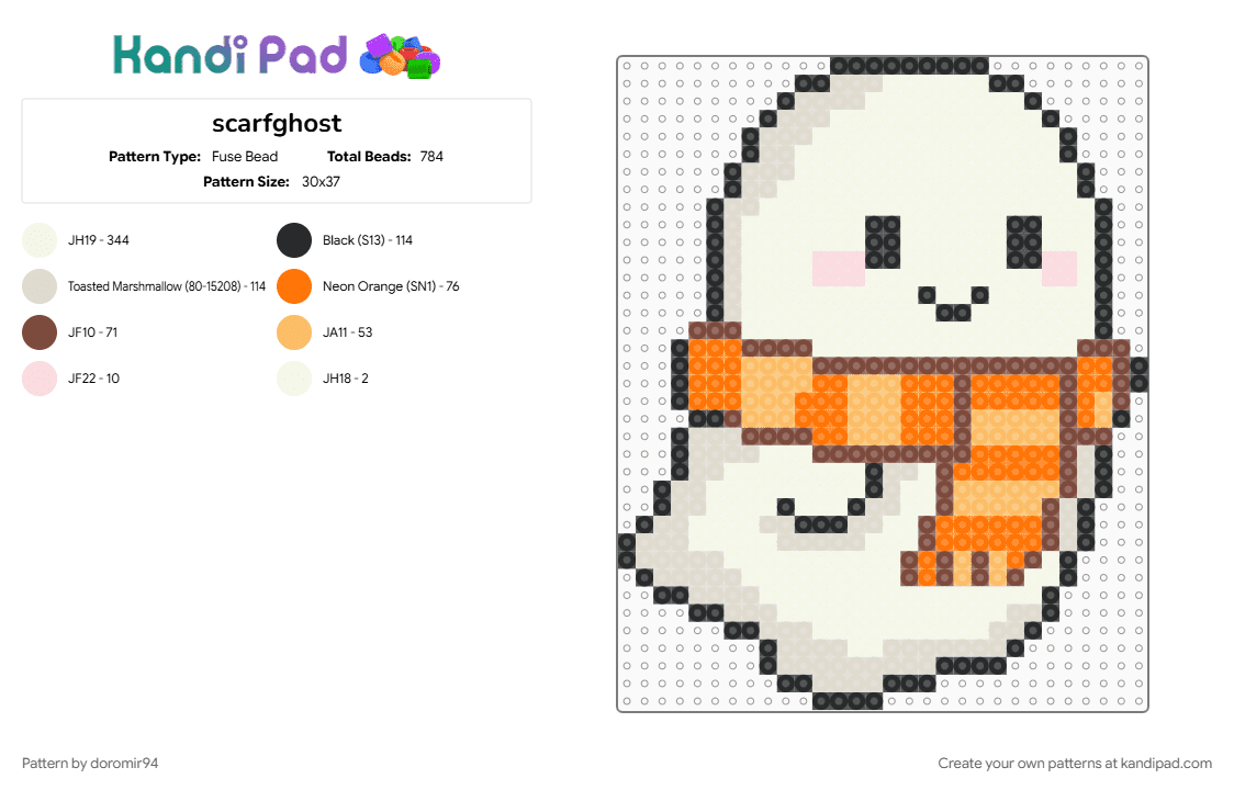 scarfghost - Fuse Bead Pattern by doromir94 on Kandi Pad - beige, orange, white
