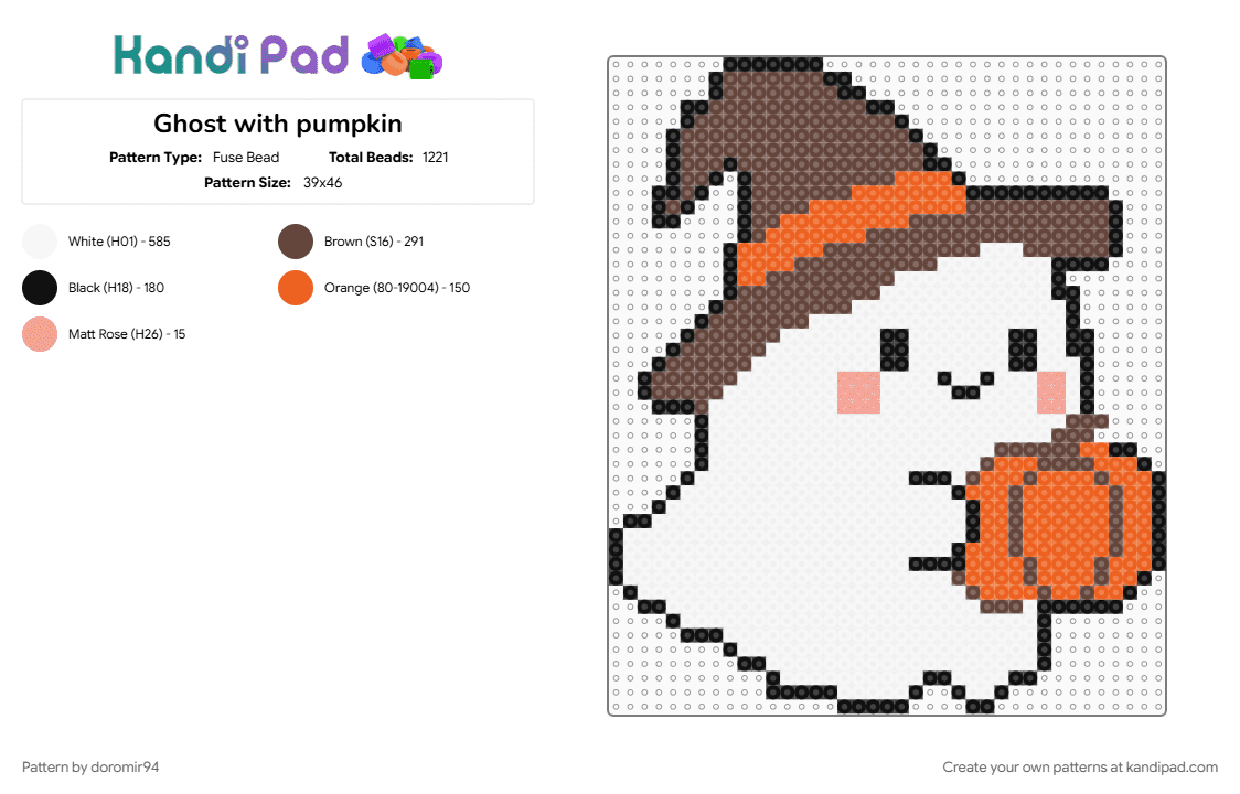 Ghost with pumpkin - Fuse Bead Pattern by doromir94 on Kandi Pad - brown, orange, white