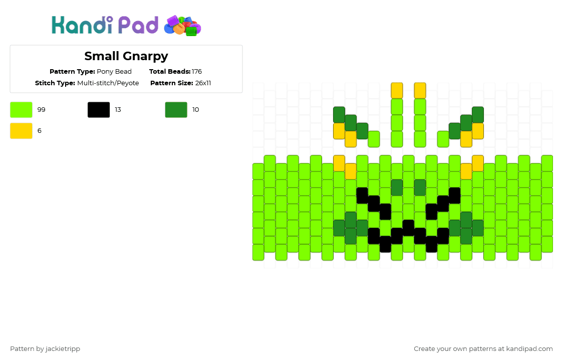 Small Gnarpy - Pony Bead Pattern by jackietripp on Kandi Pad - green
