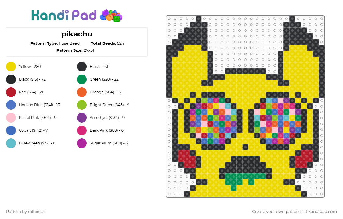 pikachu - Fuse Bead Pattern by mlhirsch on Kandi Pad - pikachu,trippy,psychedelic,yellow