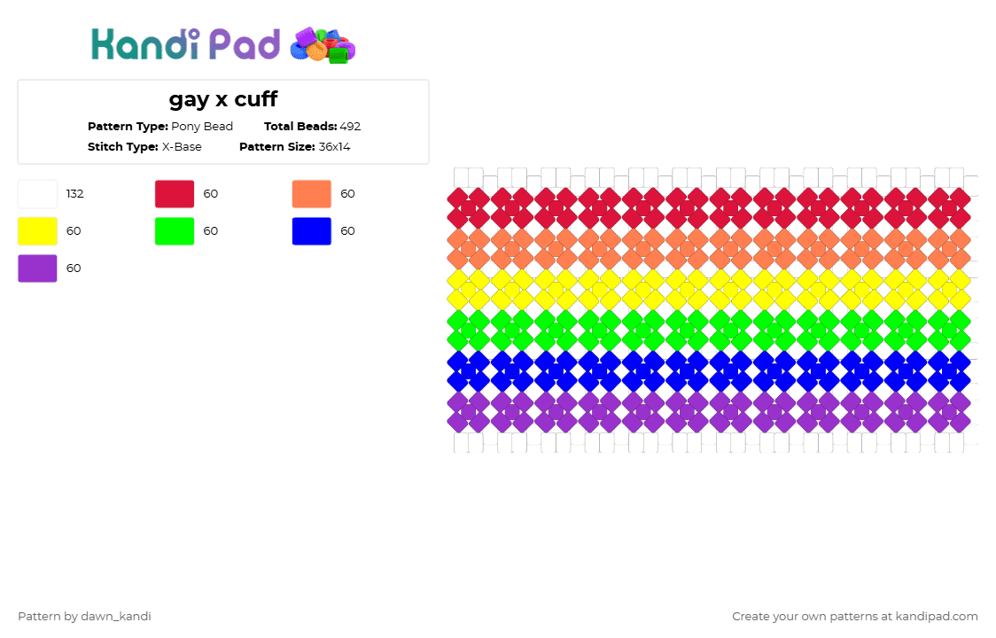 gay x cuff - Pony Bead Pattern by dawn_kandi on Kandi Pad - purple